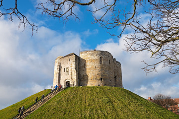 View of Clifford's Tower from the tower street in York city, United Kingdom