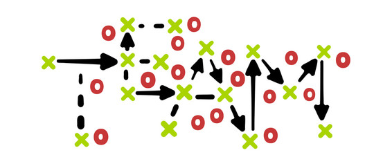 Wall Mural - Team strategy concept vector with red and green marks on white tactic board