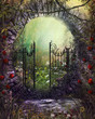 Enchanting Old Garden Gate with Ivy and Flowers