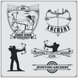 Set of archery sports emblems, labels and design elements. Vector illustration.