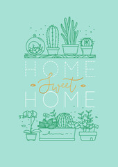 Sticker - Shelf with flowers home sweet home turquoise