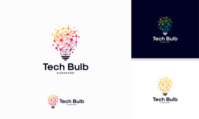 Sticker - modern tech bulb logo designs concept, pixel technology bulb idea logo template