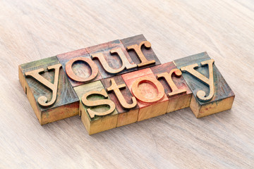 Wall Mural - your story word abstract in wood type