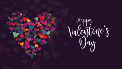 happy valentine's day vector calligraphy with colorful hearts illustration