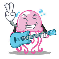 Sticker - With guitar cute jellyfish character cartoon