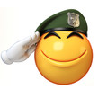 Emoji army solider isolated on white background, military emoticon wearing beret saluting  3d rendering