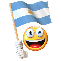 Canvas Print - Emoji holding Argentinian flag, emoticon waving national flag of Argentina 3d rendering