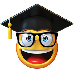 Poster - Emoji graduate student isolated on white background,emoticon wearing graduation cap 3d rendering