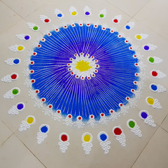 Beautiful colorful rangoli made from color powder for festival of lights, Diwali