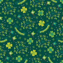 St. Patrick's Day Seamless Pattern With Clover, Garland And Fireworks