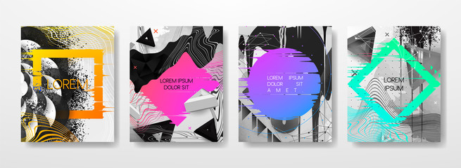 abstract fluid, lines and shapes creative templates, cards, color covers set. geometric design, liqu