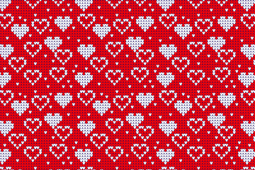 Wall Mural - Seamless Knitted Pattern with hearts Background.