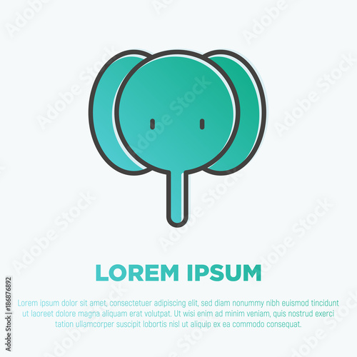 Cartoon Cute Elephant With Big Ears In Thin Line Style Simple