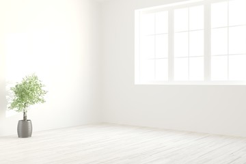 White empty room. Scandinavian interior design. 3D illustration