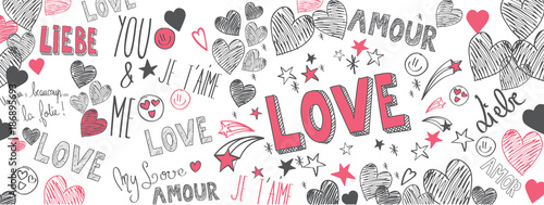 Love doodles background Poster Mural XXL