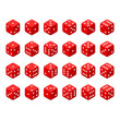 Set of red isometric dice.