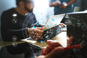 Poster - Developing programming and coding technologies. Website Team design. Cyber space content.Big data concept with VR diagram.