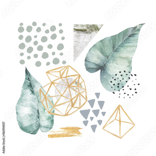 Fotomural Hand drawn illustration with watercolor and marble elements