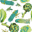 Green vegetables seamless pattern. Vector illustration on white background