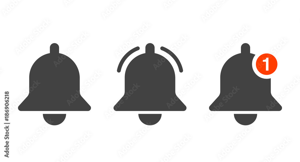 Notification icon vector, material design, Social Media element, User Interface sign, EPS, UI, Image, Illustration. New message. Bell icons with the different status.  - obrazy, fototapety, plakaty 