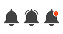 Notification Icon Vector, Material Design, Social Media Element, User Interface Sign, EPS, UI, Image, Illustration. New Message. Bell Icons With The Different Status. 