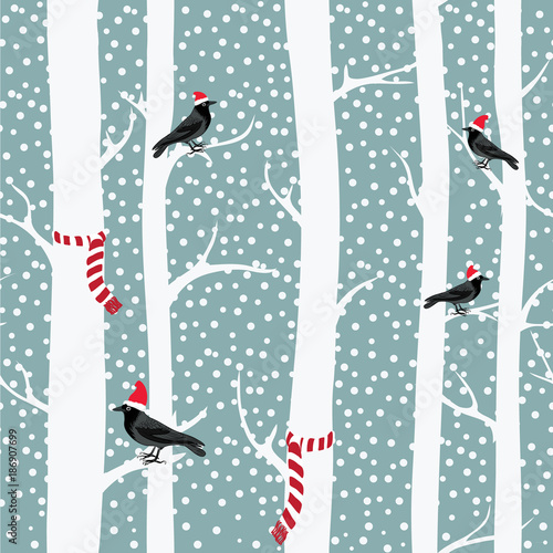 black-crows-with-christmas-hats-on-the-winter-trees-with-christmas-scarfs-snowing-seamless-pattern-vector-illustration-on-grey-background
