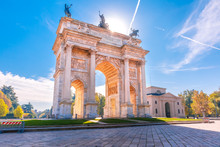 Arch Of Peace, Or Arco Della Pace, City Gate In The Centre Of The Old Town Of Milan In The Sunny Day, Lombardia, Italy.
