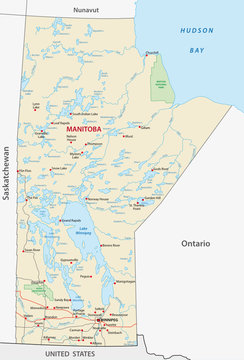 Province manitoba vector road and travel map