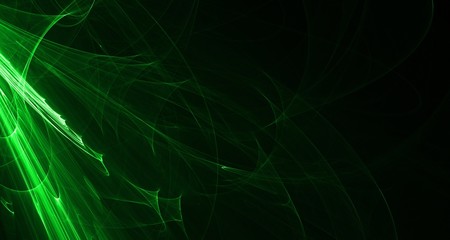 Abstract green light and laser beams, fractals  and glowing shapes  multicolored art background texture for imagination, creativity and design. Creative ideas for print, web, poster, postcard