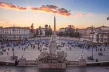 Rome (Italy) - The Historic Center Of Rome. Here In Particular The Piazza Del Popolo Square At Sunset, From Terrazza Del Pincio