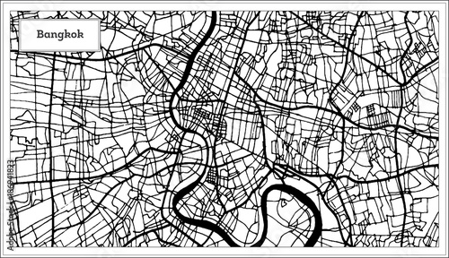 Cuadros en Lienzo Bangkok Thailand City Map in Black and White Color.