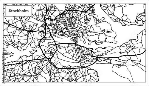 Fotografía Stockholm Sweden Map in Black and White Color.