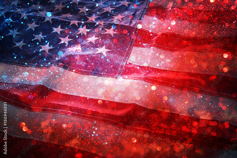 Obraz na płótnie American flag and bokeh background with copy space for american celebration w salonie