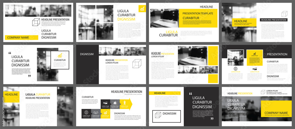 Yellow presentation templates and infographics elements background. Use for business annual report, flyer, corporate marketing, leaflet, advertising, brochure, modern style. - obrazy, fototapety, plakaty 