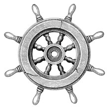 Old Steering Wheel Ship Hand Drawing Vintage Style