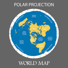 Wall Mural - Azimuthal equidistant projection. Map of the world.