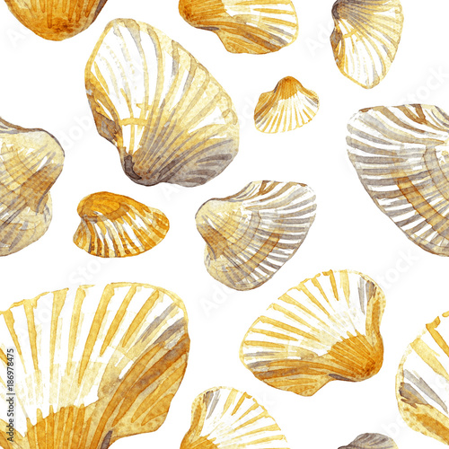 Stoffe zum Nähen Aquarell Musterdesign von Muscheln.