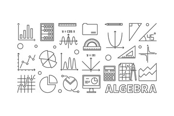 Algebra vector outline illustration or banner