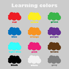 Learning Colors For Children, Fun Education Game For Kids, Colorful Clouds, Preschool Worksheet Activity, Vector Illustration