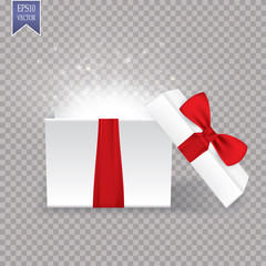 Wall Mural - Opened gift box with red bow and lights
