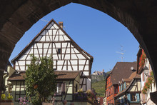 France, Alsace, Alsatian Wine Route, Ribeauville, View From Butcher's Tower To Historic Chateau De Saint-Ulrich