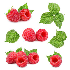 Wall Mural - Raspberries isolated on white background. Collection.