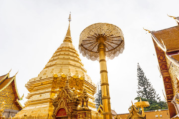 Wat Phra That Doi Suthep is tourist attraction of Chiang Mai, Thailand, golden pagoda.