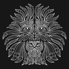 Wall Mural - Stylized portrait of a lion. Ornamental portrait of a wild cat. The head of a predatory animal. Tattoo.