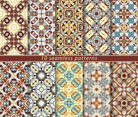 Naklejka na meble Set of bright seamless patterns. A collection of ten ornaments of red and orange in an ethnic style. Vector illustration.