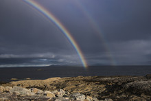 Ireland, Galway County, Spiddal, Double Rainbow Over Sea