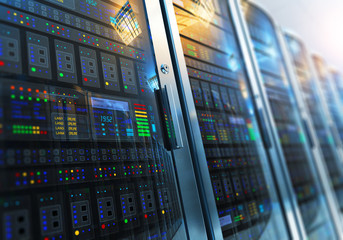 Poster - Server room interior in datacenter