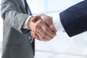 Diverse business male shaking hands.