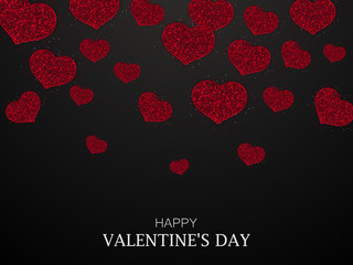 Wall Mural - Valentines day background. Red glitter hearts on black background