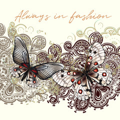 Wall Mural - Fashion vector illustration with butterflies and ornament